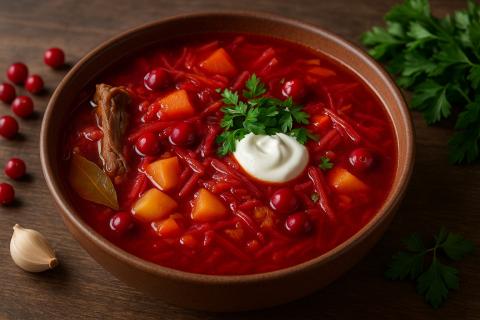 Постный борщ из свеклы, капусты и перца готовится за полчаса