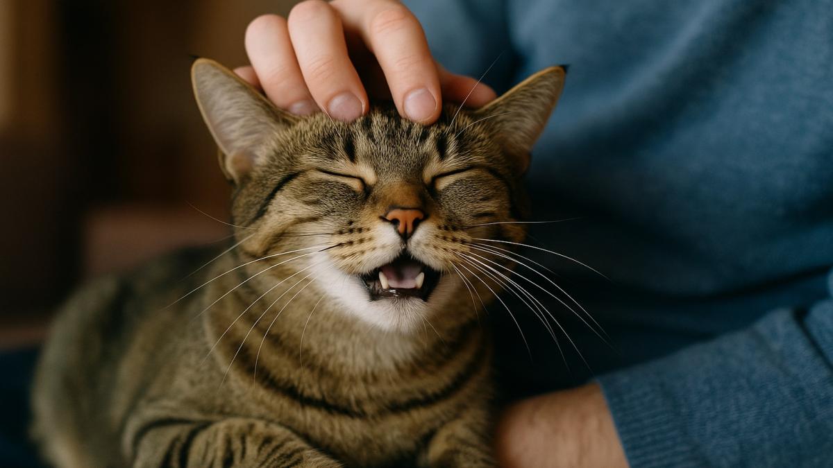 Кошка мурлычет на коленях