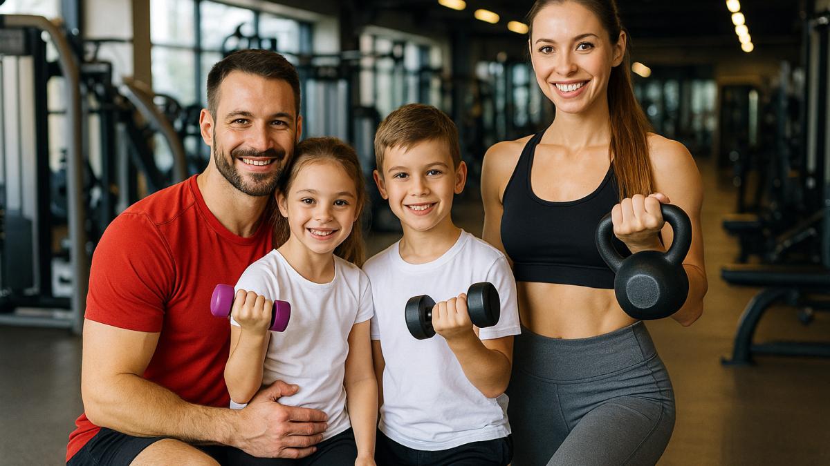 Семья в спортзале Семья в спортзале