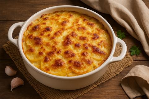 Картофель, запечённый в молоке с чесноком и кориандром, получается сочным и ароматным гарниром