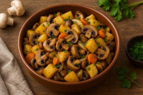 Тушёные шампиньоны с овощами сохраняют витамины и питательные вещества