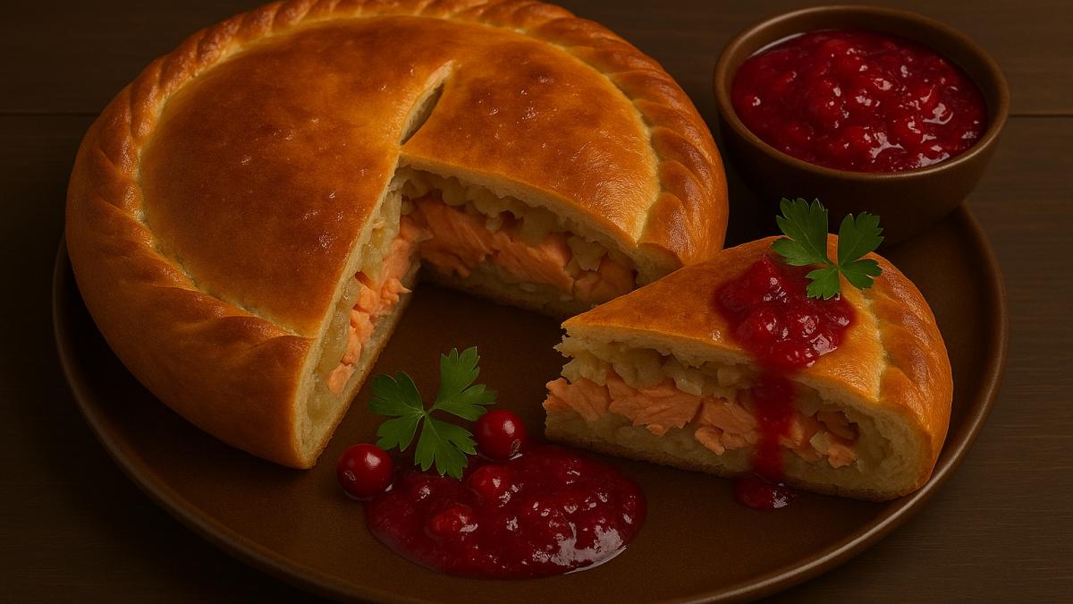 Пирог с горбушей и клюквенным соусом Пирог с горбушей и клюквенным соусом