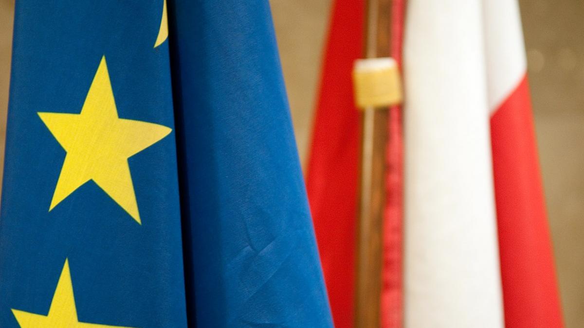 Государственные флаги Польши и ЕС Государственные флаги Польши и ЕС