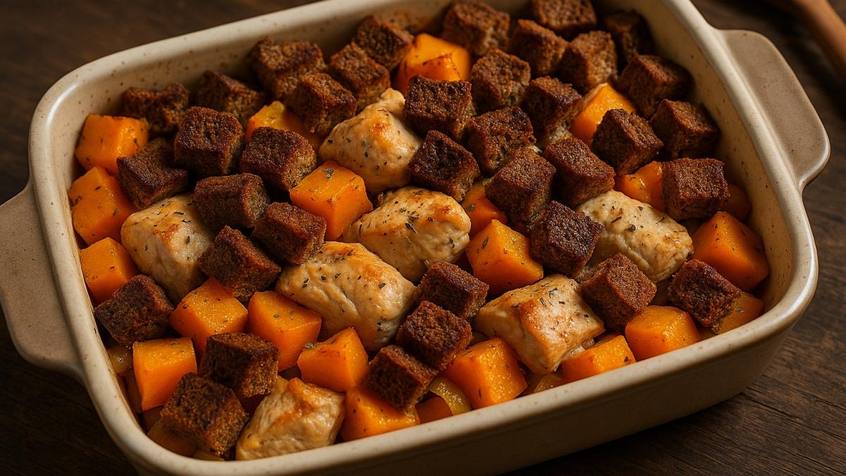 Индейка, запечённая с тыквой и ржаным хлебом