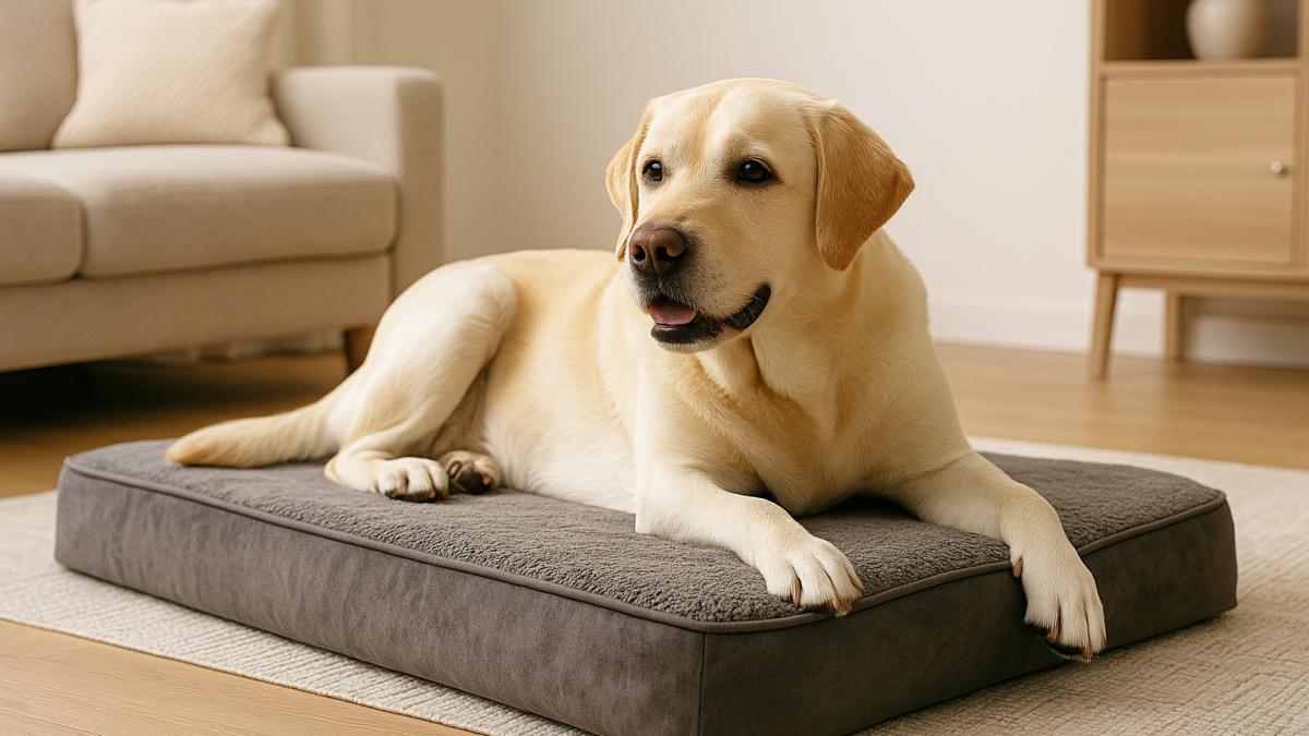 Собака на ортопедической лежанке Собака на ортопедической лежанке