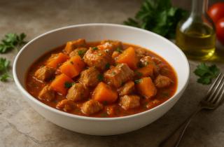 Домашний рецепт гуляша из индейки на сковороде с подливкой обеспечивает нежность мяса и аромат соуса