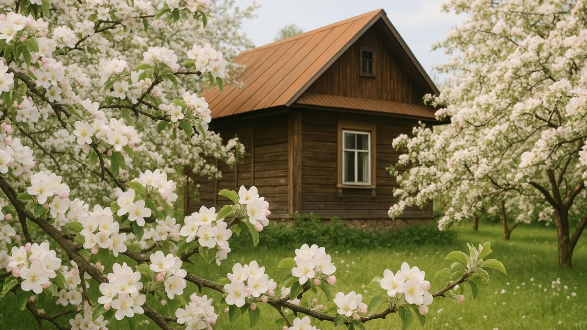 Цветущие яблони на даче