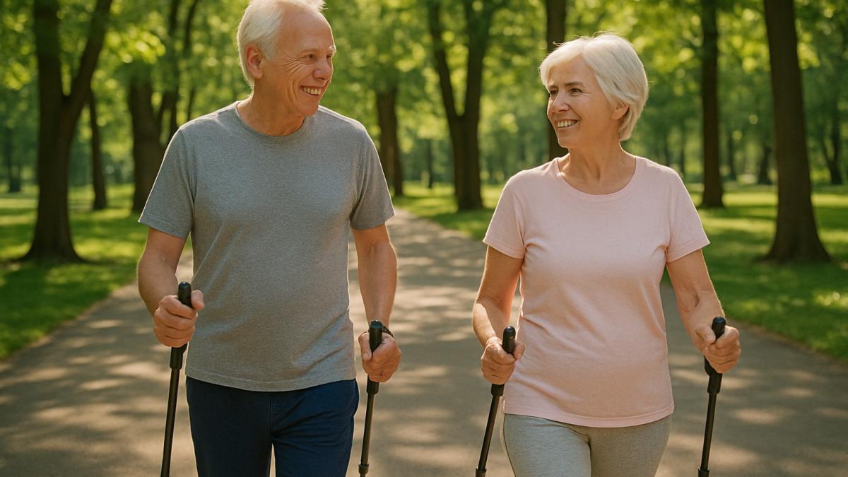 Скандинавская ходьба в парке Скандинавская ходьба в парке