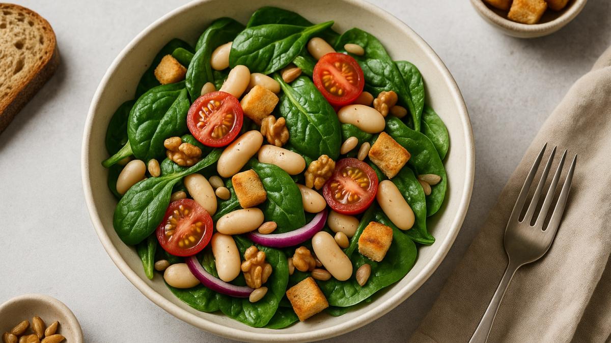 Салат из фасоли и шпината