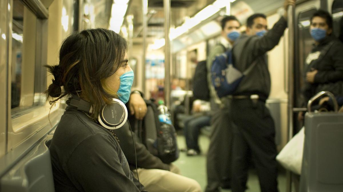 Swine Flu Masked Train Passengers in Mexico City