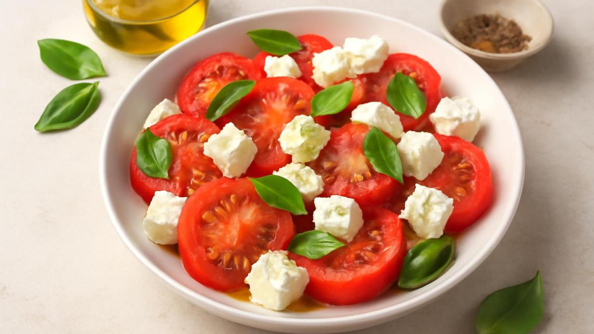 Салат из помидоров с фетой и оливковым маслом
