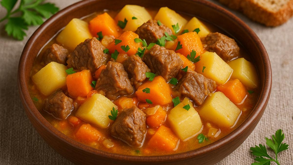 Тушёная говядина с тыквой и картофелем