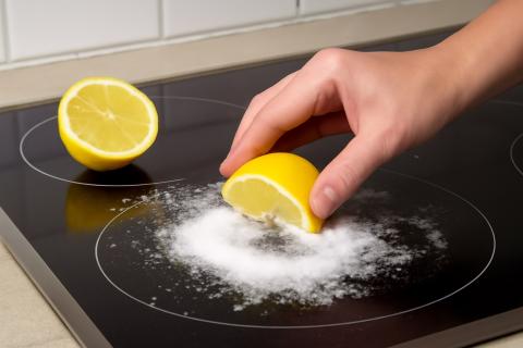 Смесь соды и уксуса помогает удалить пригоревший жир с варочной панели Смесь соды и уксуса помогает удалить пригоревший жир с варочной панели