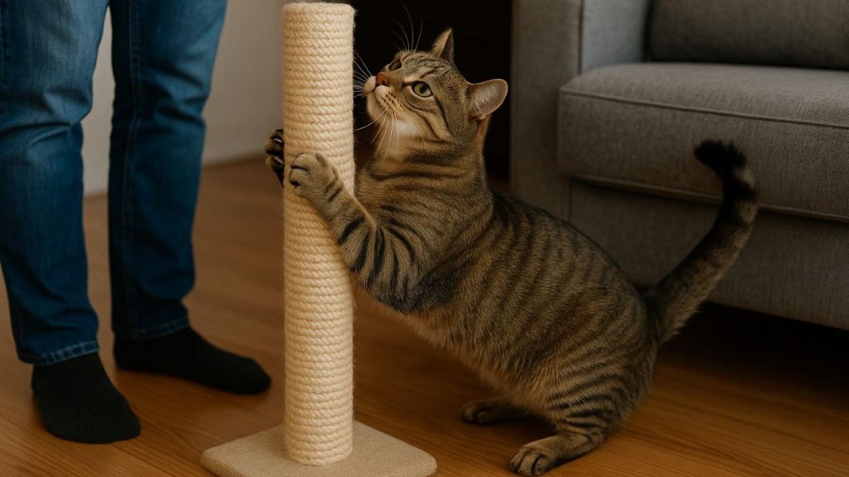 Кошка точит когти