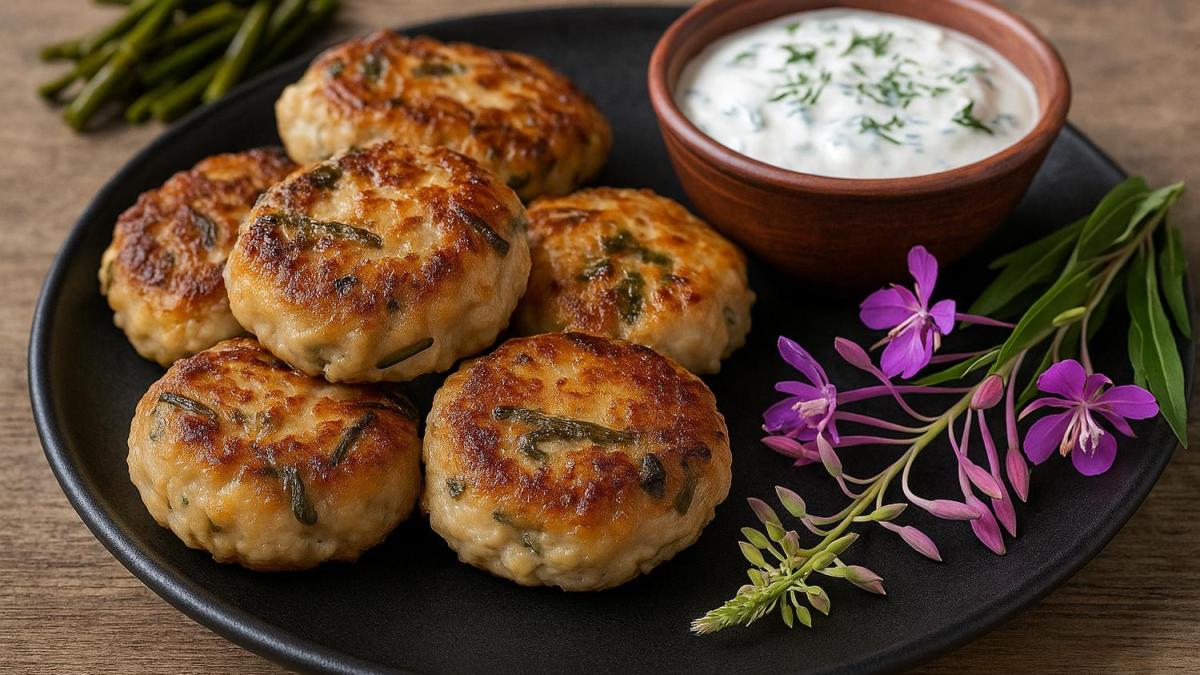 Куриные котлеты с папоротником и чесночным соусом