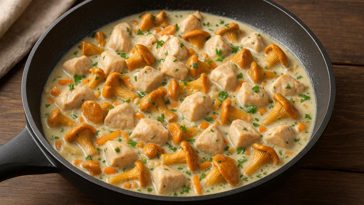 Куриное филе, тушёное с лисичками Куриное филе, тушёное с лисичками