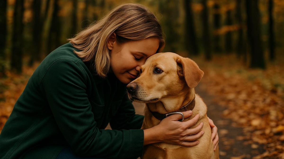 Собака и хозяйка в парке Собака и хозяйка в парке