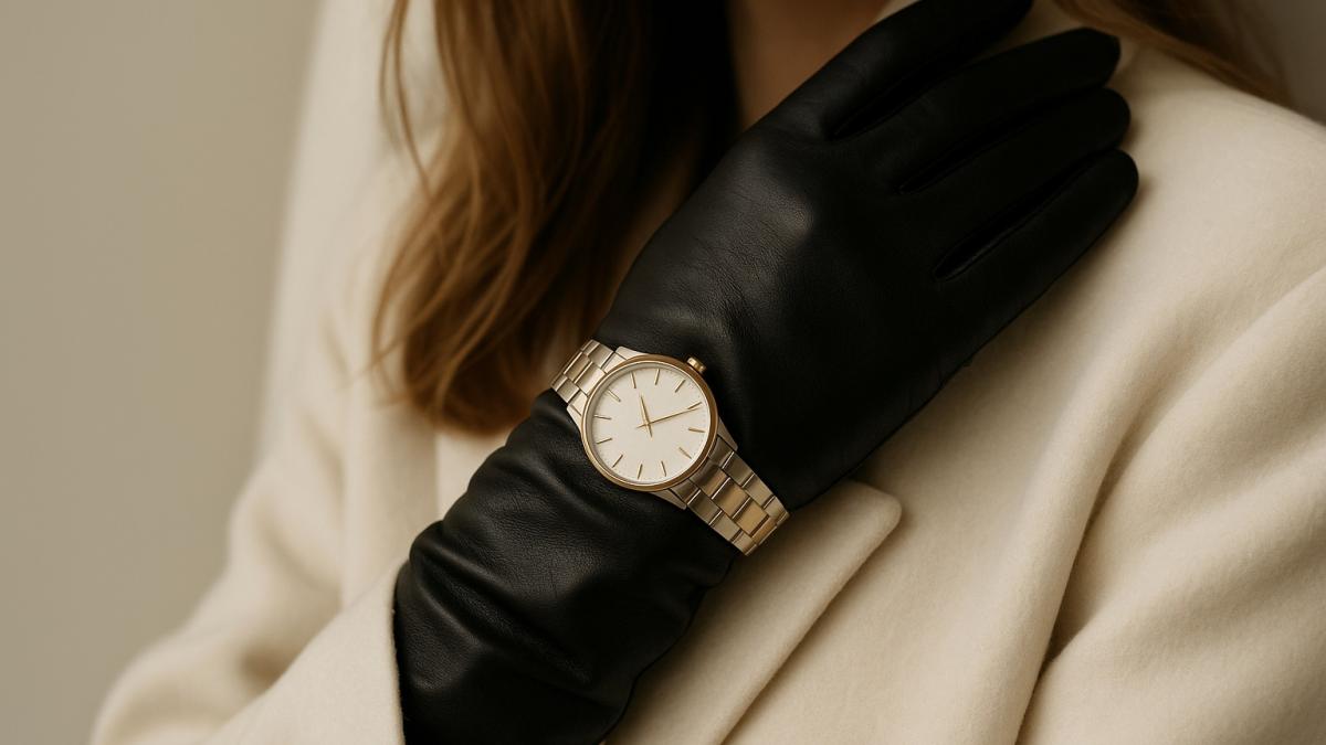 Часы поверх кожаных перчаток