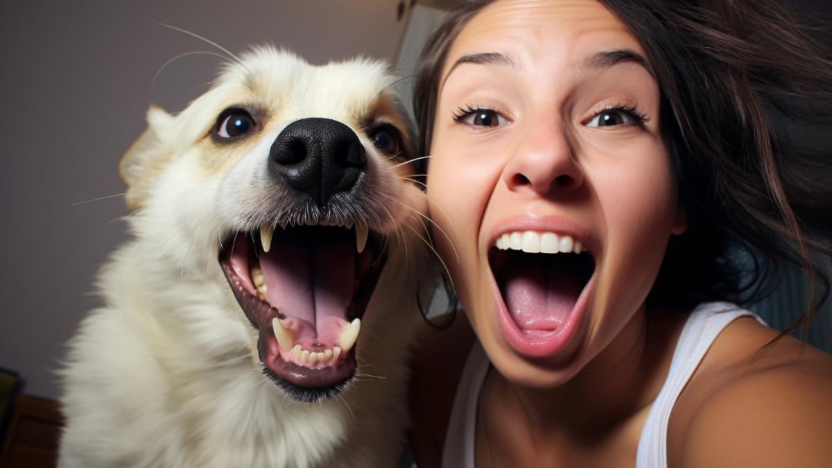 Забавная женщина с собакой