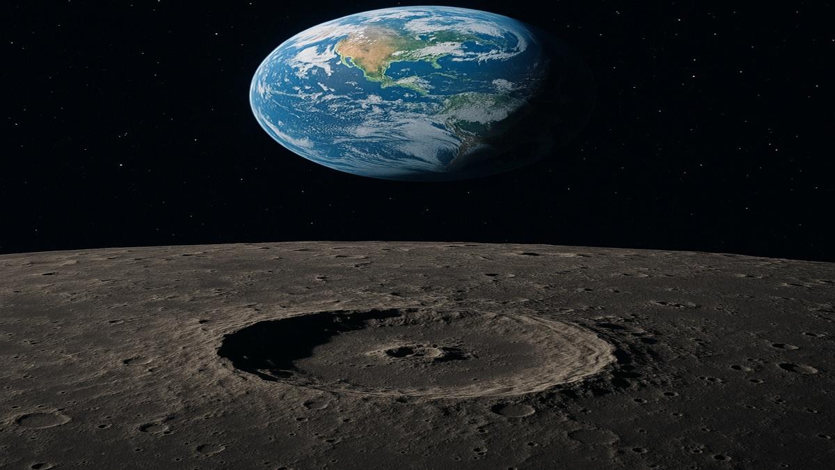 Лунный кратер и восход Земли Лунный кратер и восход Земли