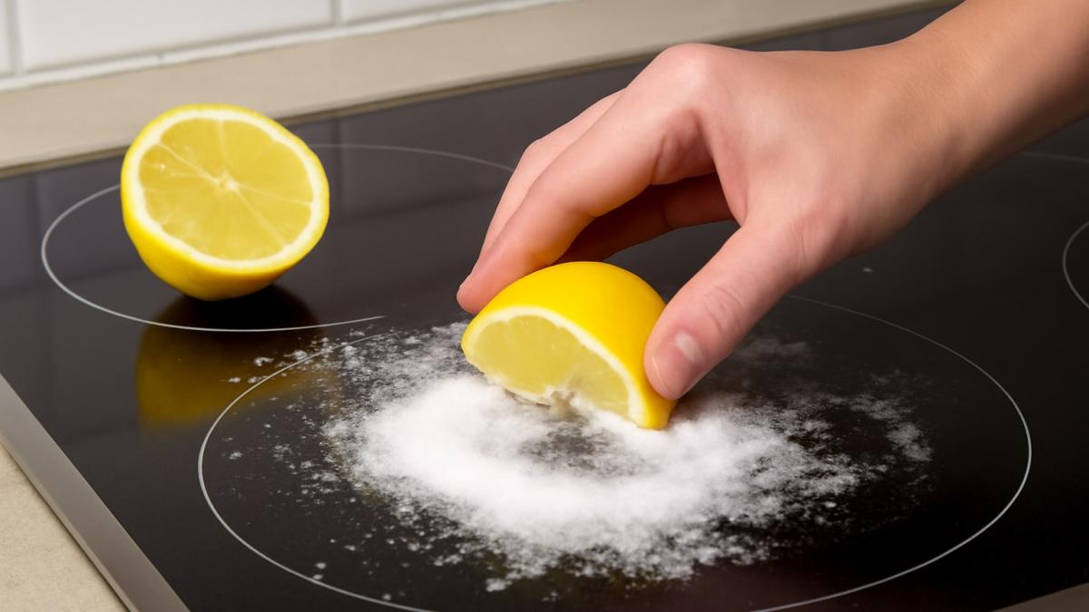 Чистка индукционной плиты лимоном и солью