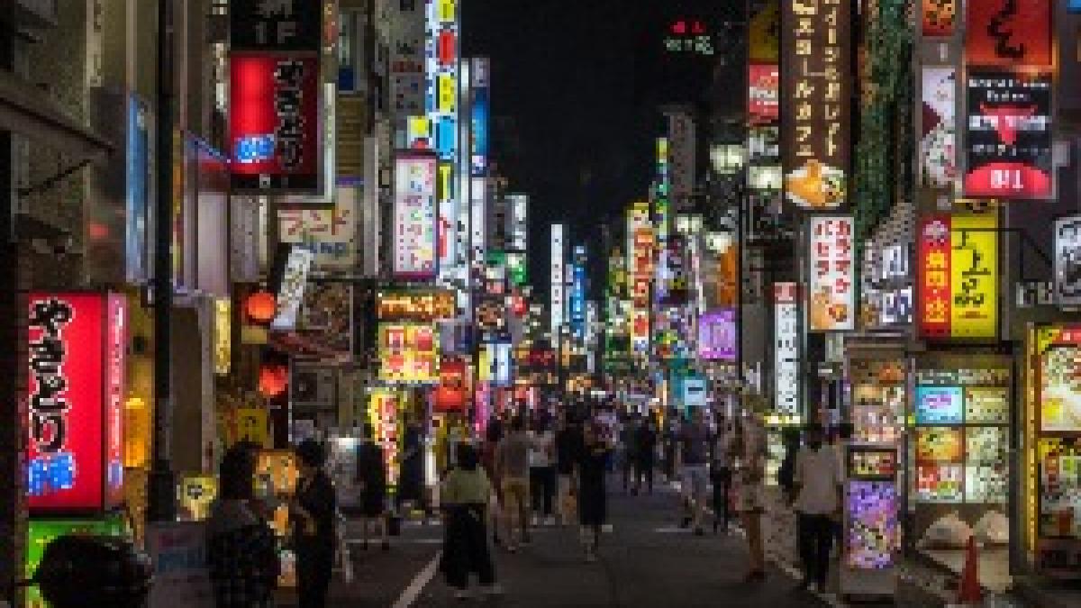 Colorful neon street signs in Kabukichō, Shinjuku, Tokyo