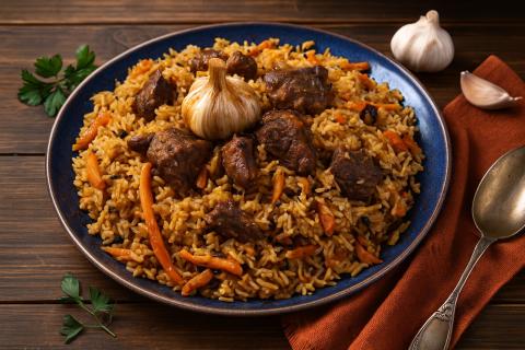 Ташкентские повара обжаривают плов до корочки