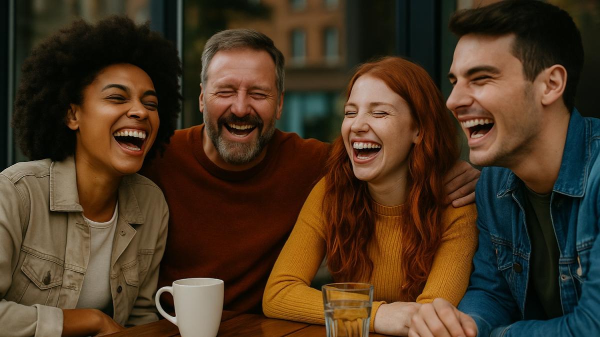 Друзья смеются вместе Друзья смеются вместе