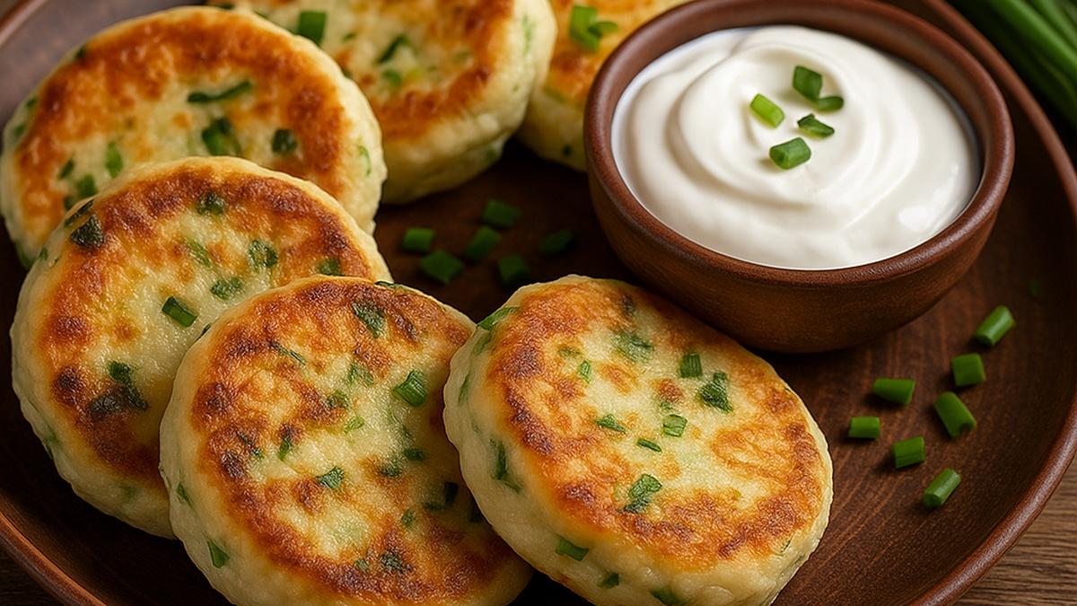 Солёные сырники с зелёным луком и сметаной Солёные сырники с зелёным луком и сметаной