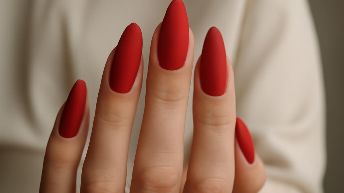 Маникюр с красным матовым покрытием