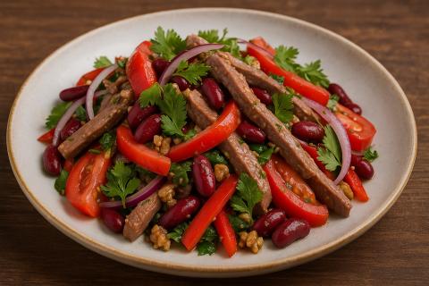 Тёплый салат с говядиной и овощами сохраняет сочность ингредиентов