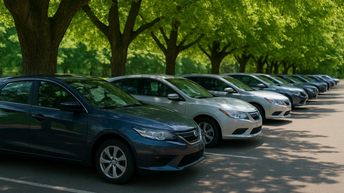 Машины под деревьями