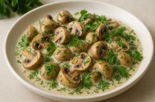 Шампиньоны в сливках с сыром запекаются в духовке — повар