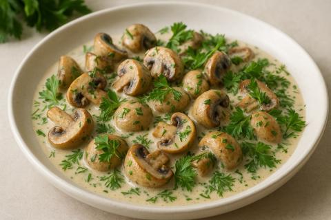 Шампиньоны в сливках с сыром запекаются в духовке — повар