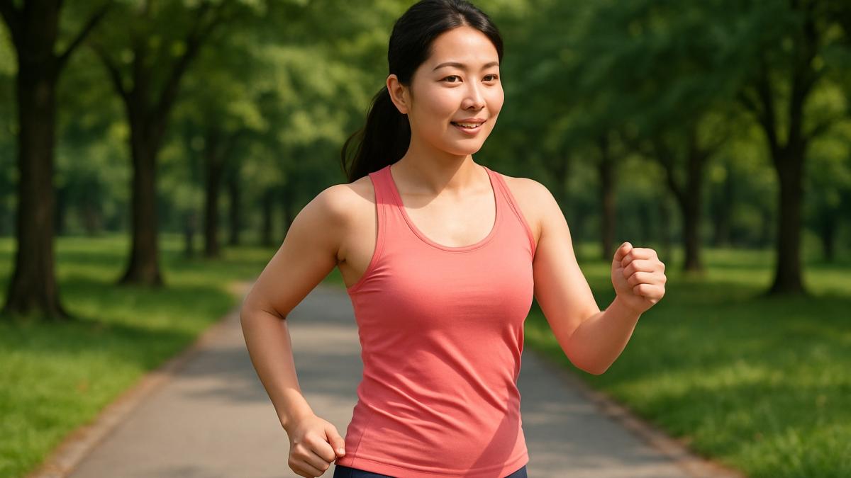 Японка на фитнес-прогулке Японка на фитнес-прогулке