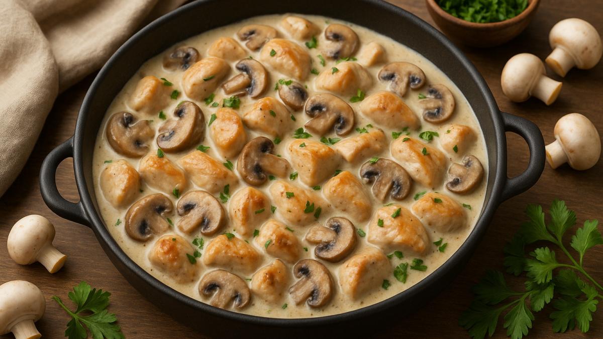 Курица в сливочном соусе с грибами