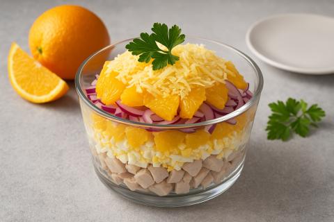 Салат с плавленым сыром и чесноком получается питательным