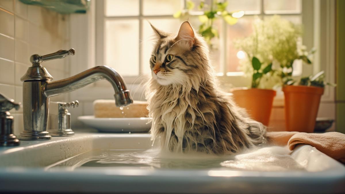 Кошка в ванной