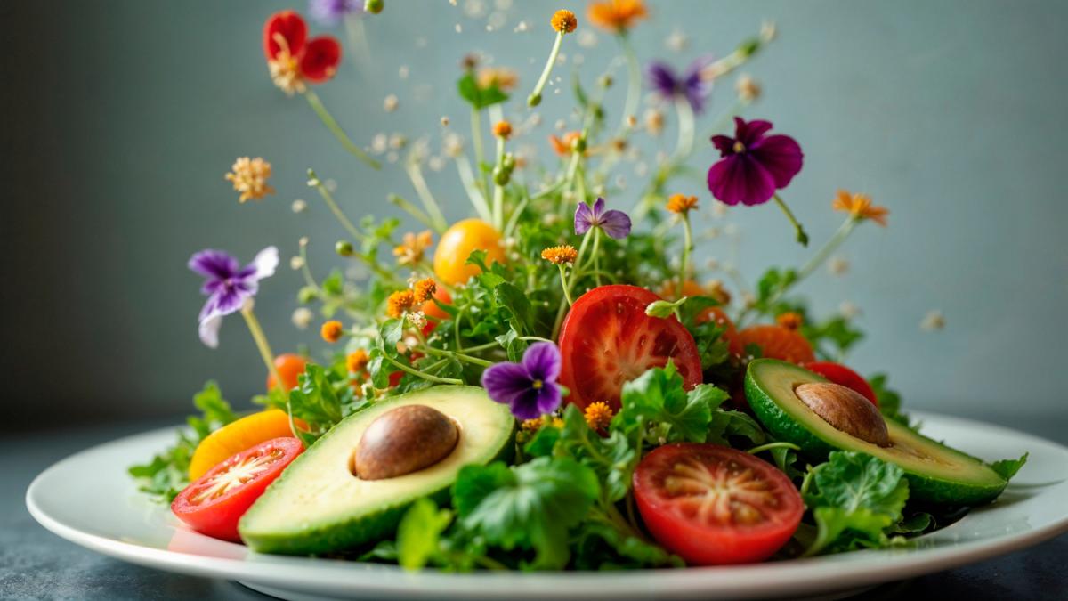 Яркий салат с съедобными цветами