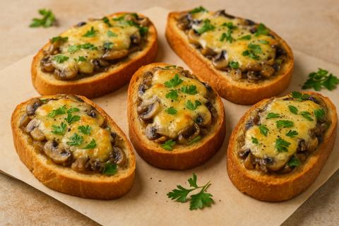 Итальянские кростини с белыми грибами и сыром скаморца: пошаговый рецепт
