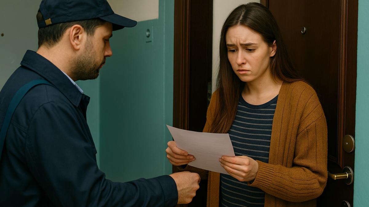 Женщина получает квитанцию Женщина получает квитанцию