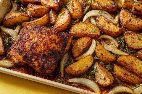 Курица с хрустящей корочкой в духовке успевает пропитаться специями, оставаясь сочной внутри