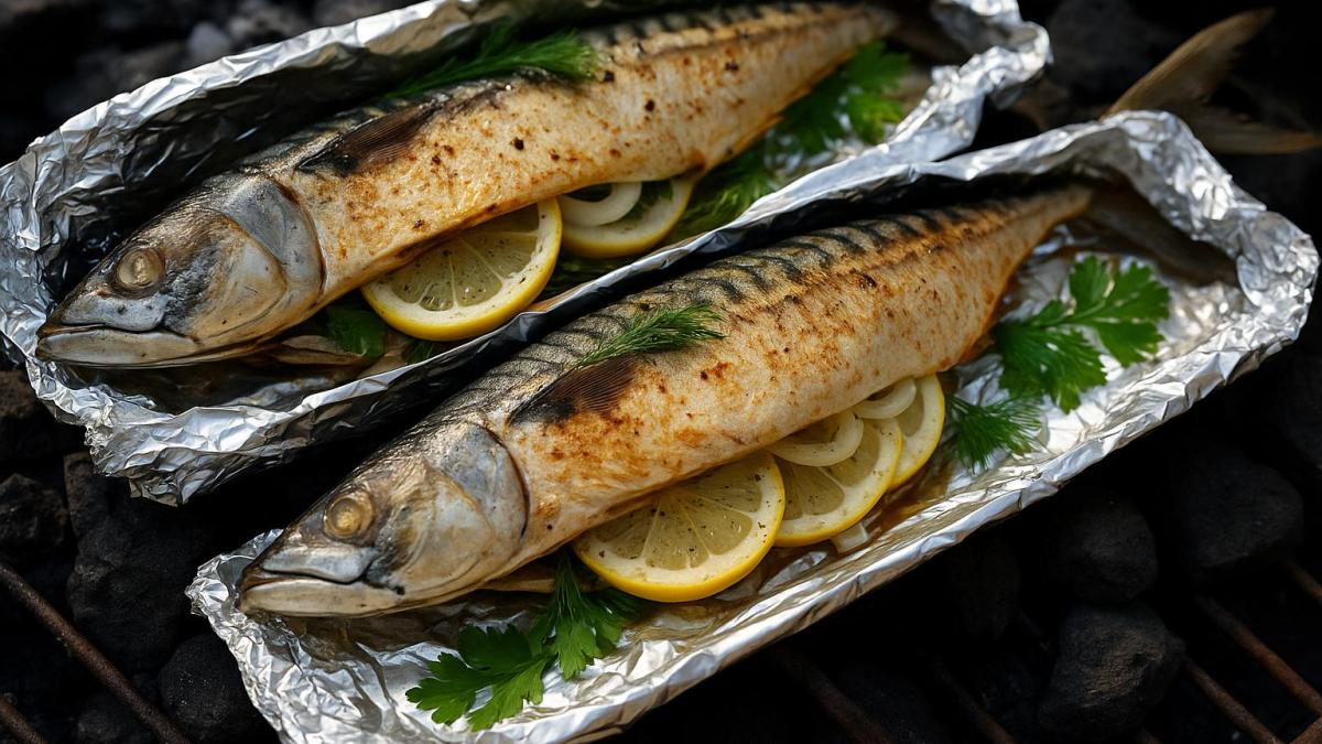Скумбрия в фольге на углях