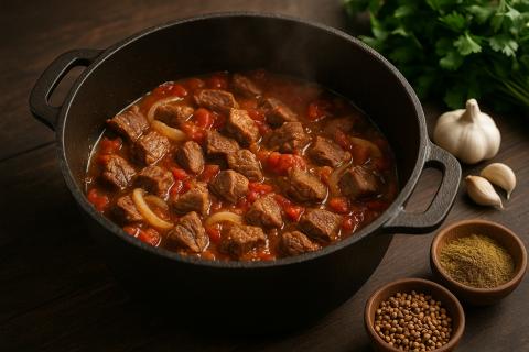 Говядина с грецкими орехами по рецепту грузинской кухни сохраняет сочность мяса при тушении