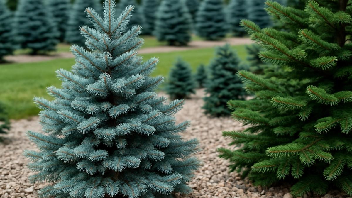 Голубая ель в саду