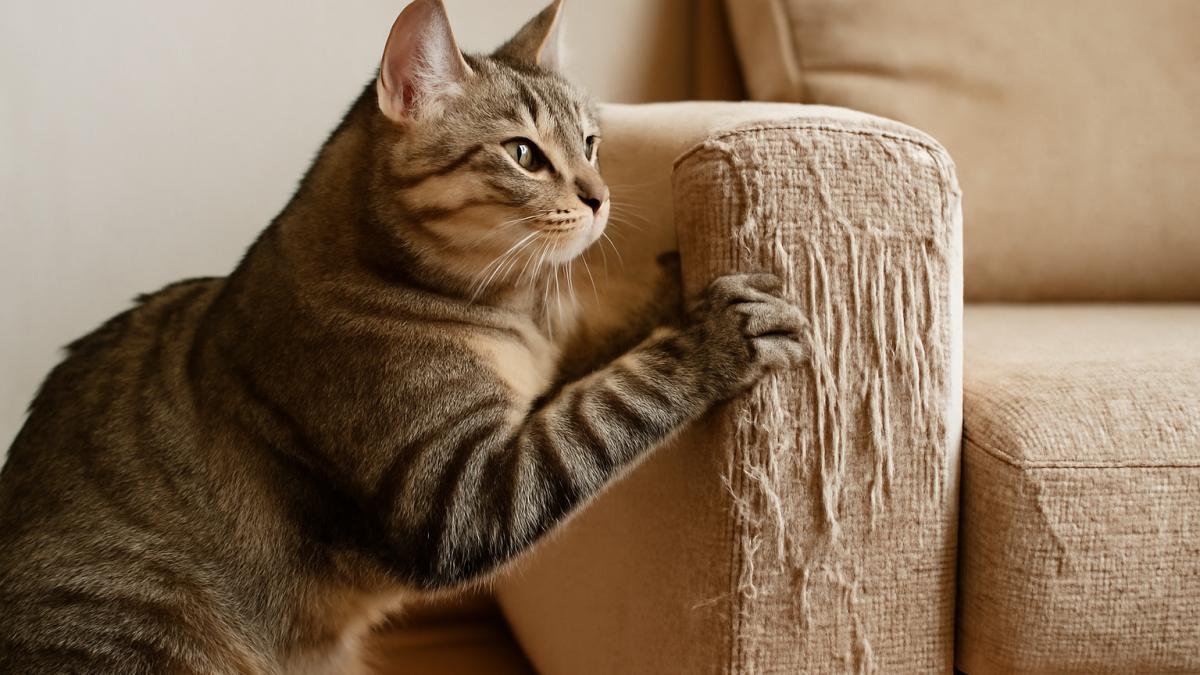 Кошка точит когти