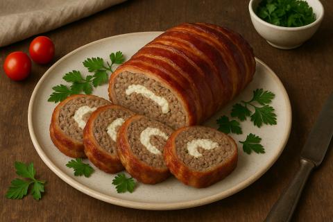 Куриный рулет в духовке с капустной основой сохраняет сочность при запекании