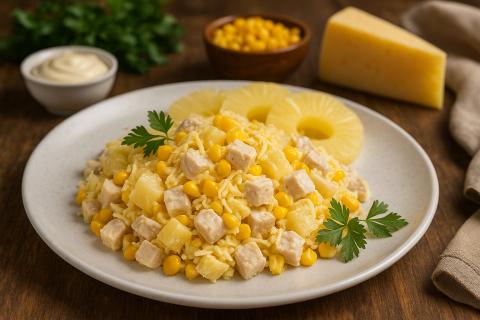 Чернослив добавляет сладкий акцент в слоеный салат с курицей