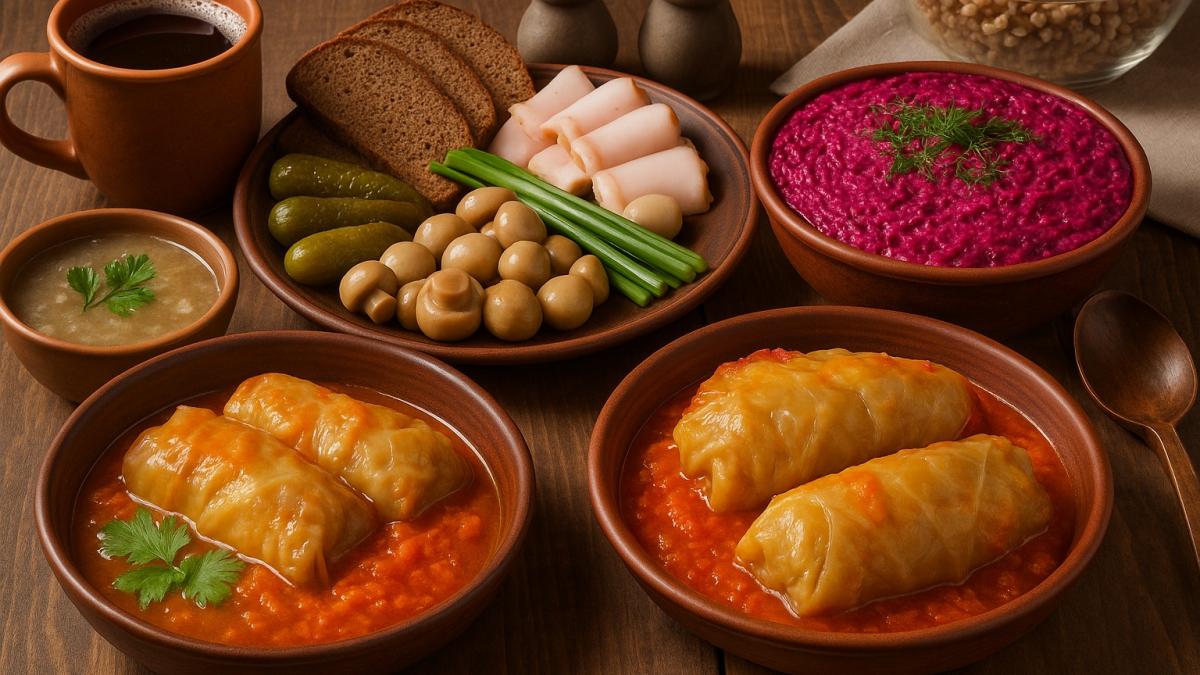 Русское застолье с традиционными блюдами