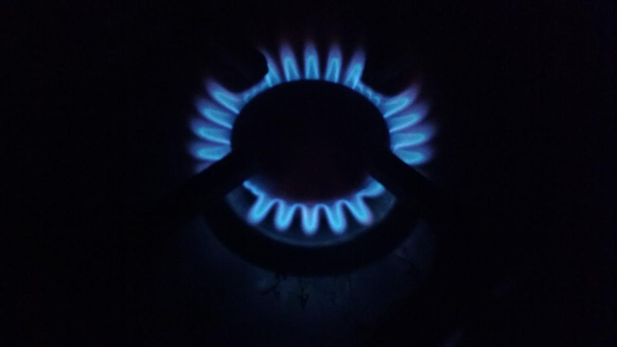 Natural gas burning on a gas stove